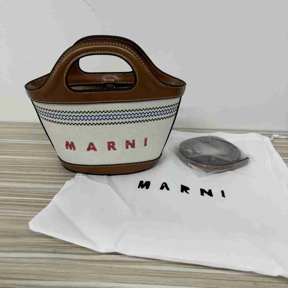 Marni Striped Canvas Mini Bucket Handbag